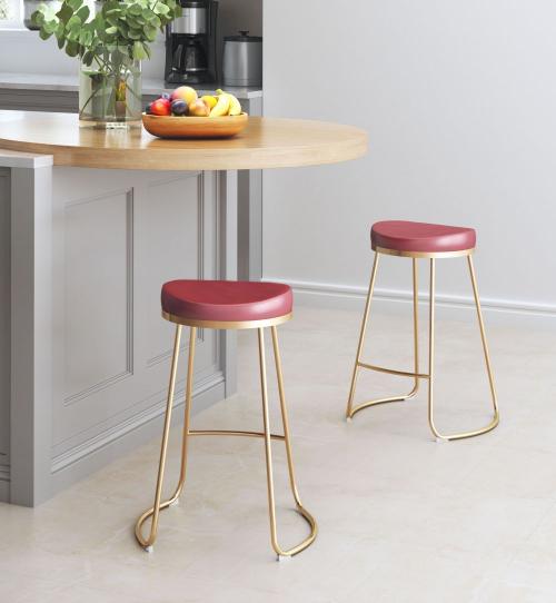 Zuo Modern Bree Counter Stool Burgundy & Gold