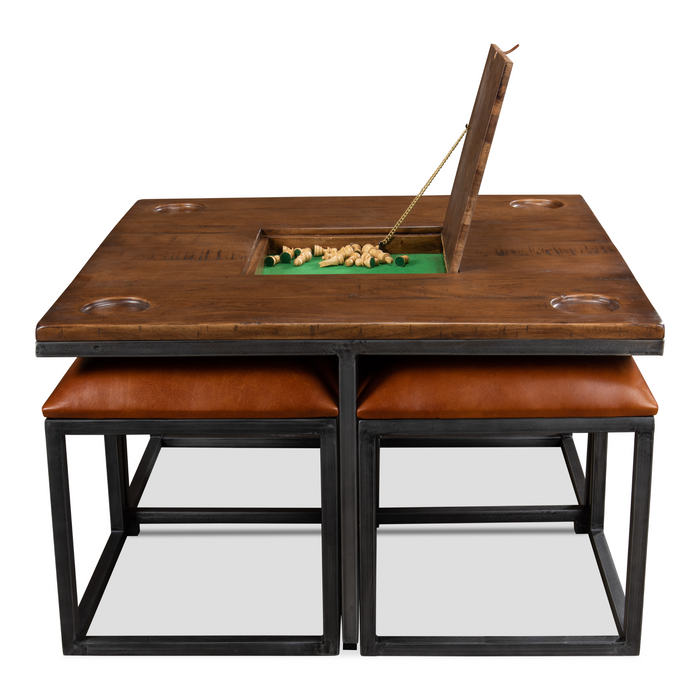 Sarreid Low Game Table With Four Stools