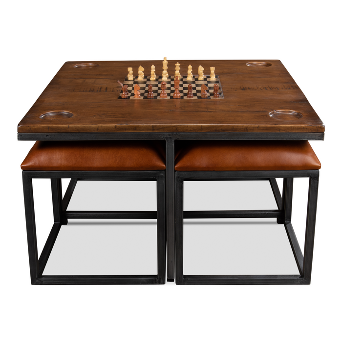 Sarreid Low Game Table With Four Stools