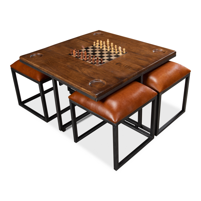 Sarreid Low Game Table With Four Stools