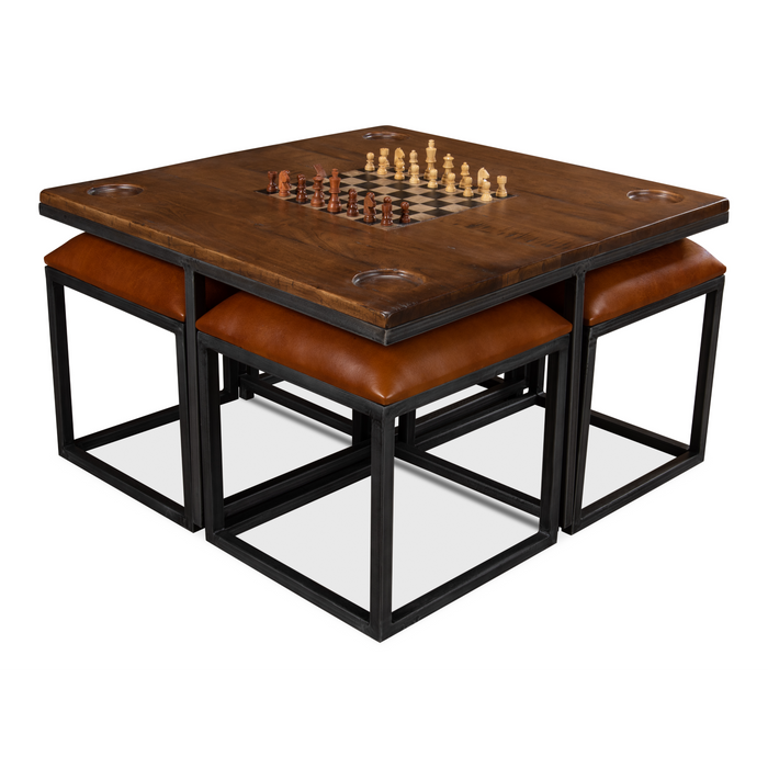 Sarreid Low Game Table With Four Stools