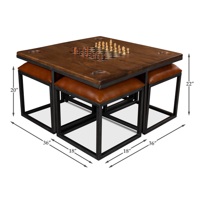 Sarreid Low Game Table With Four Stools