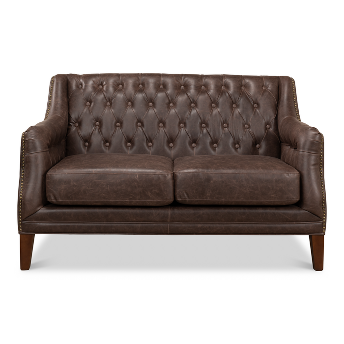 Sarreid Brooks Leather Tufted 2 Seat Sofa