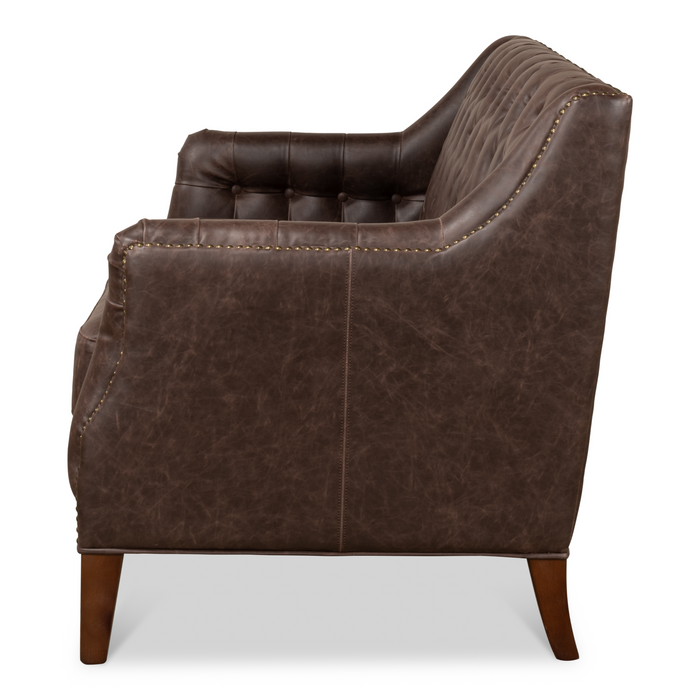 Sarreid Brooks Leather Tufted 2 Seat Sofa