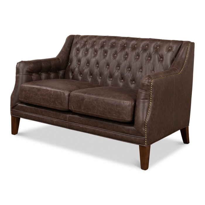 Sarreid Brooks Leather Tufted 2 Seat Sofa