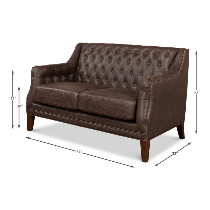 Sarreid Brooks Leather Tufted 2 Seat Sofa