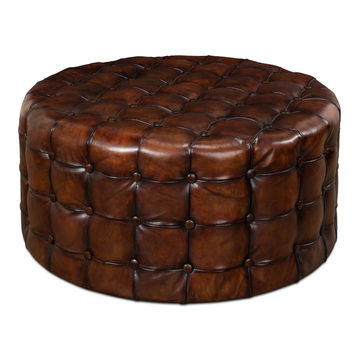 Sarreid  Leather Tufted Ottoman