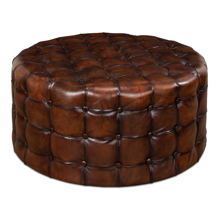 Sarreid  Leather Tufted Ottoman