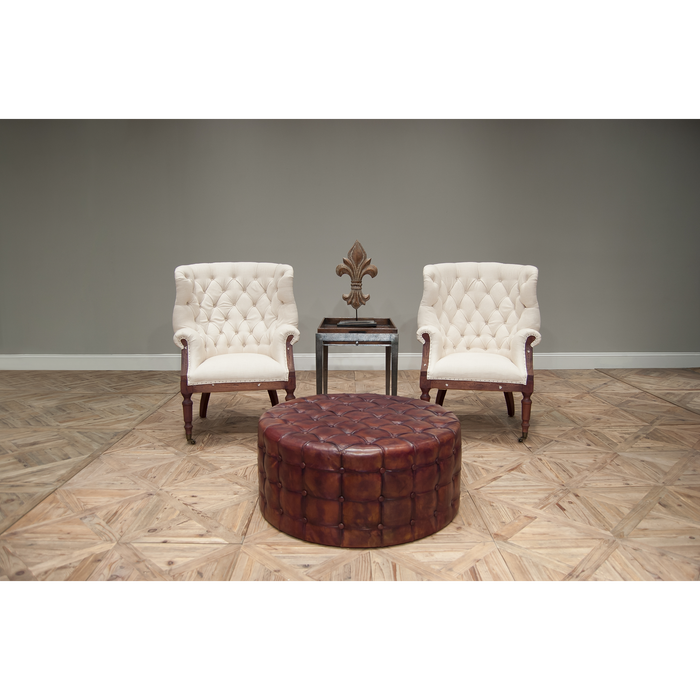 Sarreid  Leather Tufted Ottoman