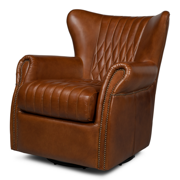 Sarreid  Bugatti Leather Swivel Chair