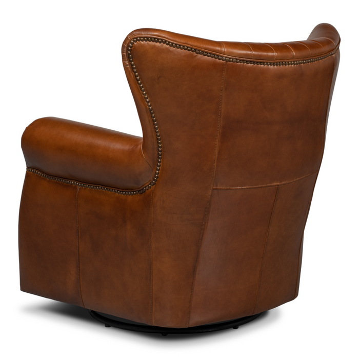 Sarreid  Bugatti Leather Swivel Chair