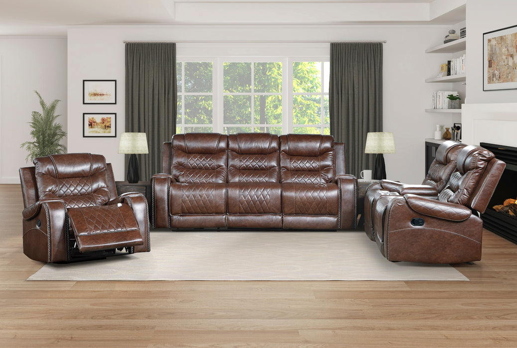 Homelegance Putnam Double Reclining Sofa with Center Drop-Down Cup Holders, Receptacles and USB Ports