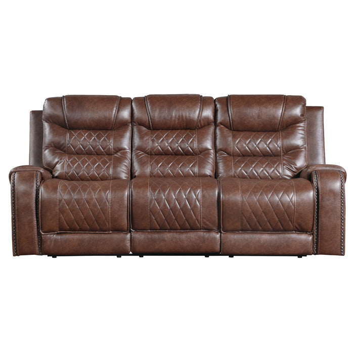 Homelegance Putnam Double Reclining Sofa with Center Drop-Down Cup Holders, Receptacles and USB Ports