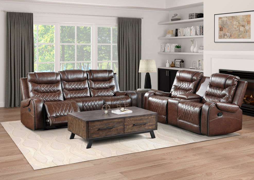 Homelegance Putnam Double Reclining Sofa with Center Drop-Down Cup Holders, Receptacles and USB Ports