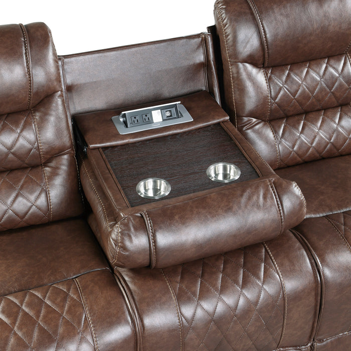 Homelegance Putnam Double Reclining Sofa with Center Drop-Down Cup Holders, Receptacles and USB Ports