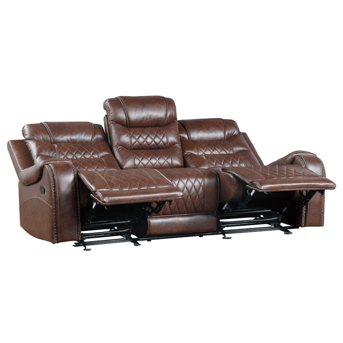 Homelegance Putnam Double Reclining Sofa with Center Drop-Down Cup Holders, Receptacles and USB Ports