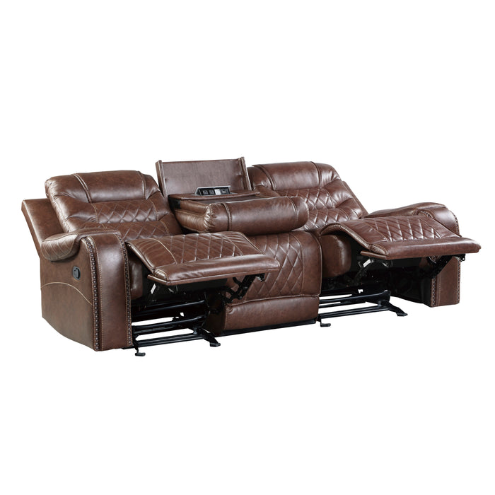 Homelegance Putnam Double Reclining Sofa with Center Drop-Down Cup Holders, Receptacles and USB Ports