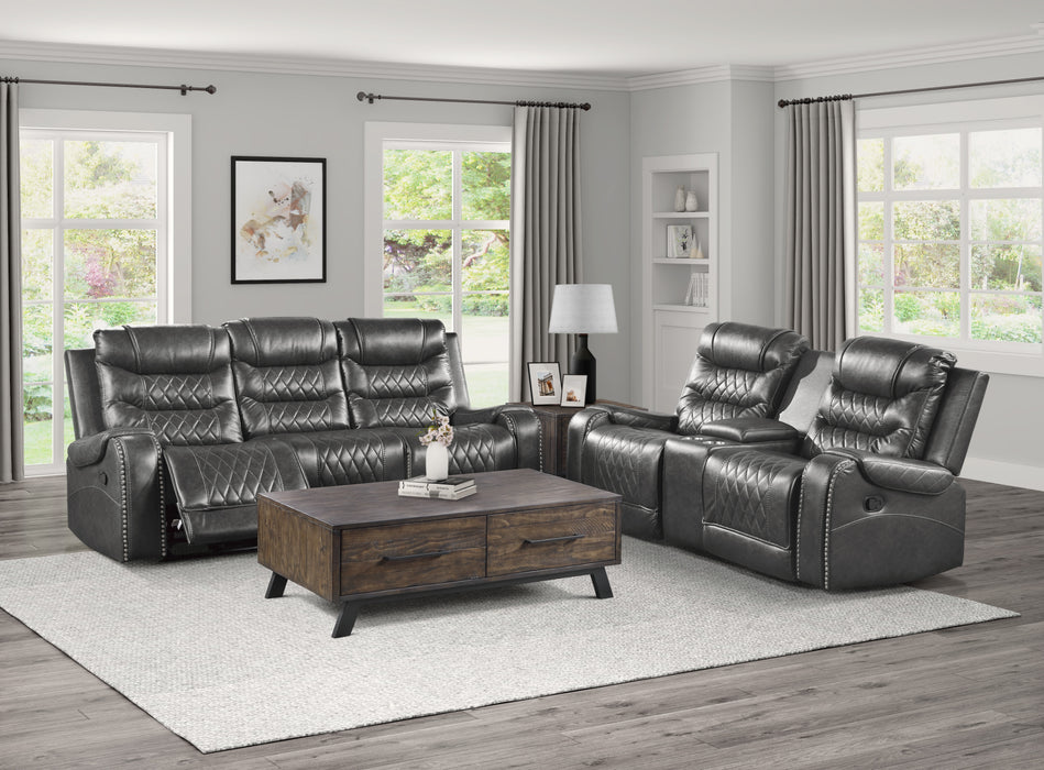 Homelegance Putnam Double Reclining Sofa with Center Drop-Down Cup Holders, Receptacles and USB Ports