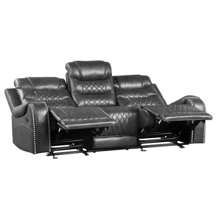 Homelegance Putnam Double Reclining Sofa with Center Drop-Down Cup Holders, Receptacles and USB Ports