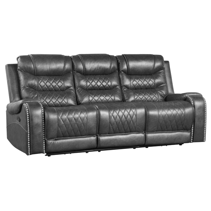 Homelegance Putnam Double Reclining Sofa with Center Drop-Down Cup Holders, Receptacles and USB Ports