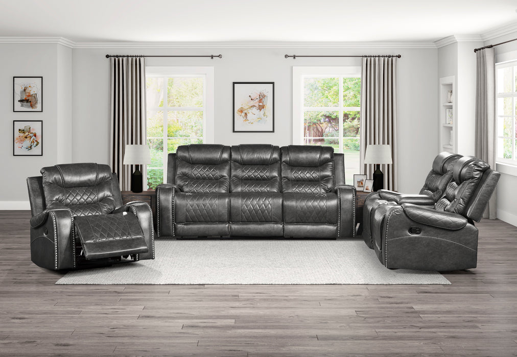 Homelegance Putnam Double Reclining Sofa with Center Drop-Down Cup Holders, Receptacles and USB Ports