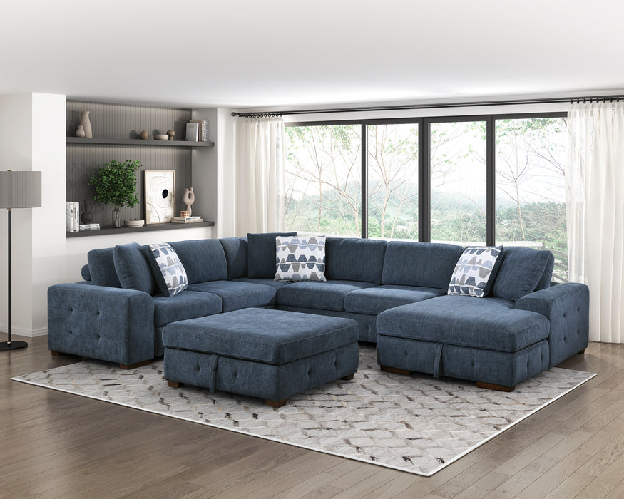 Homelegance Raife 5-Piece Sectional with Right Chaise and Storage Ottoman