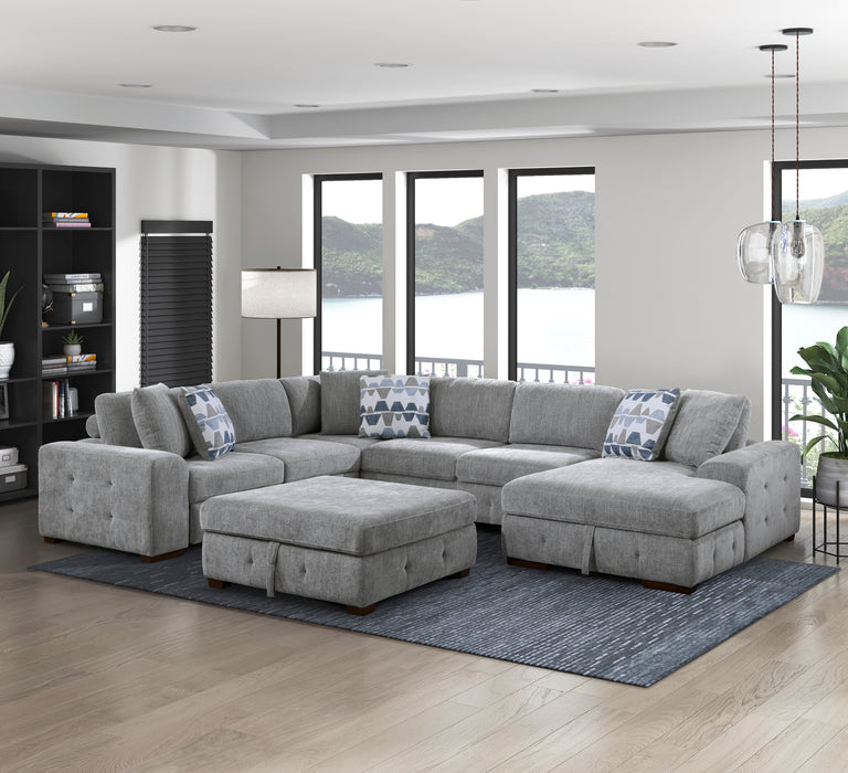 Homelegance Raife 5-Piece Sectional with Right Chaise and Storage Ottoman