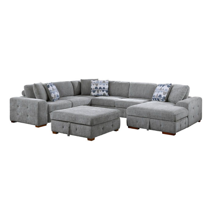 Homelegance Raife 5-Piece Sectional with Right Chaise and Storage Ottoman