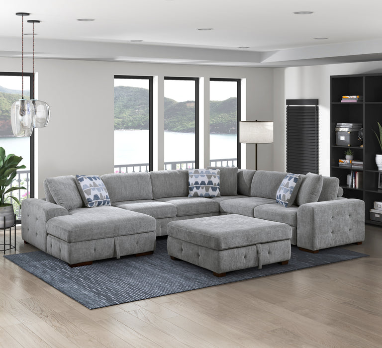 Homelegance Raife 5-Piece Sectional with Left Chaise and Storage Ottoman