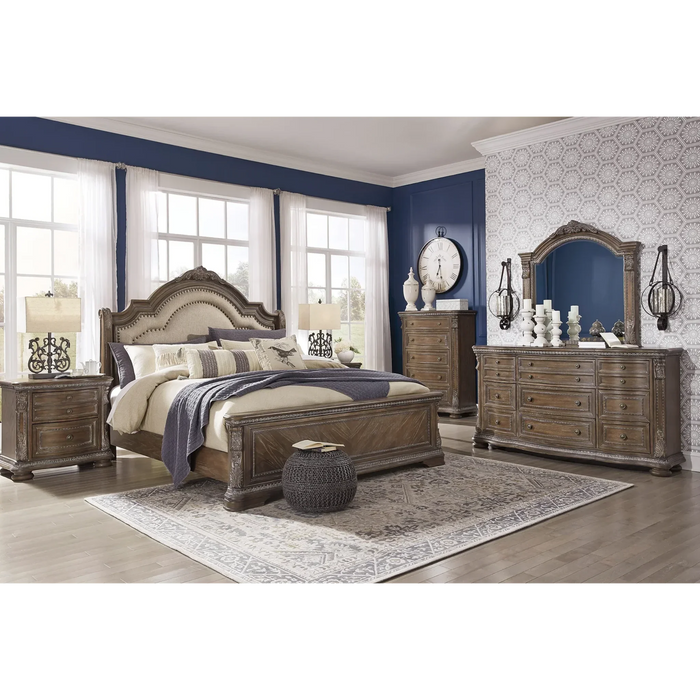 Ashley Charmond Brown Upholstered Panel Bedroom Set (Nightstand)