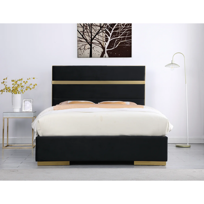 Cartier Platform Bed in Velvet with Golden Legs