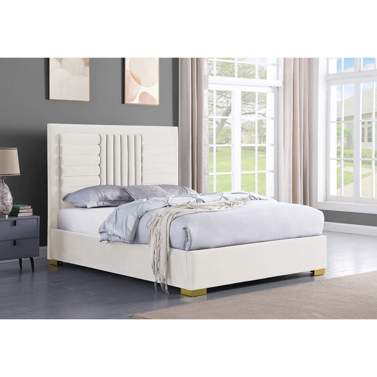 Anita Platform Bed in Velvet with Golden Legs — Gafer Furniture