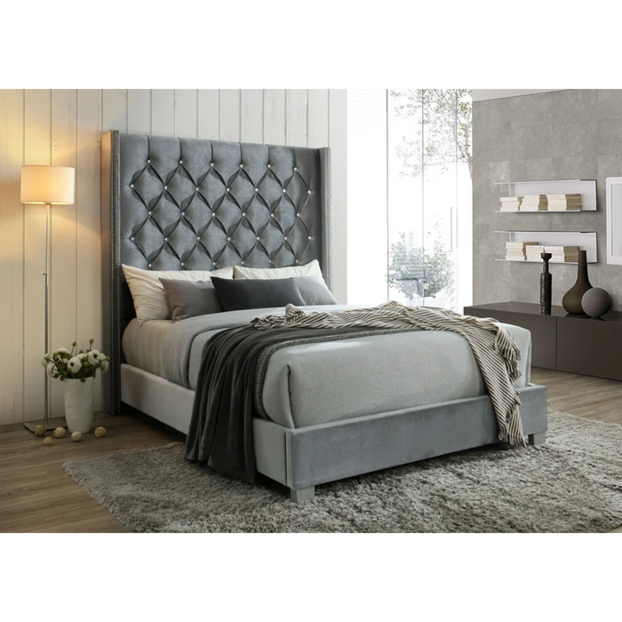 Beverly Upholstered Bed in Velvet - Dazzling Diamonds