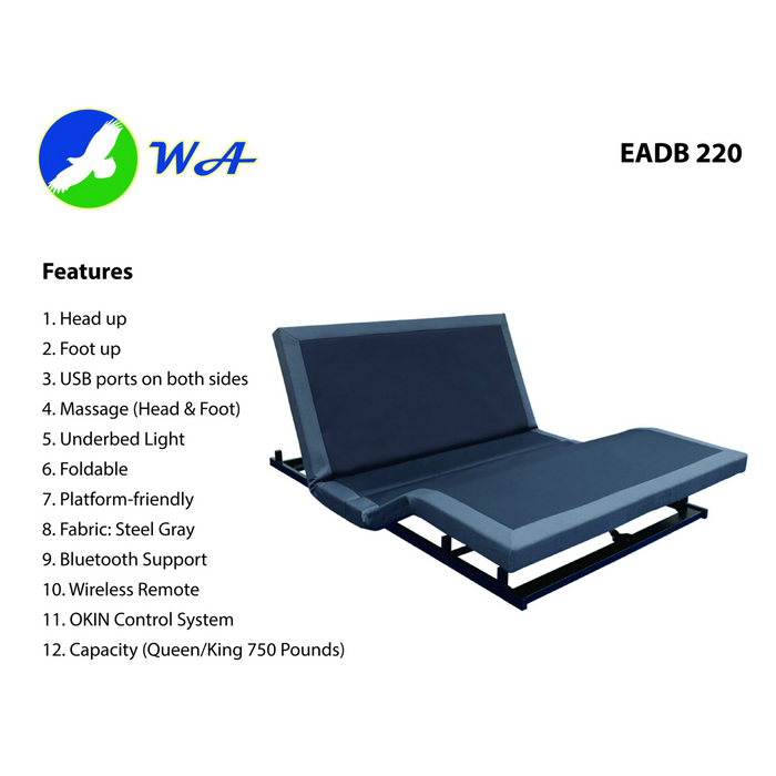 EADB-220 Platform-ready Electric Adjustable Bed with massage & bluetooth support