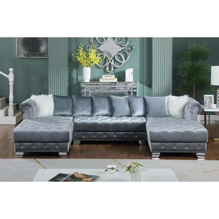 Jordan II Grey Sectional with Chaise (All Pillows Included)