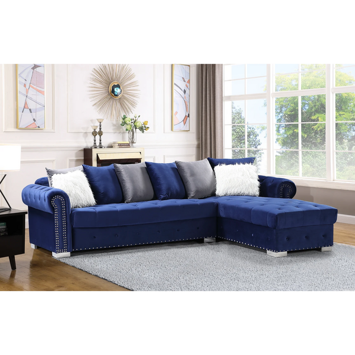 Milan Blue Sectional with Chaise (Pillows Included)