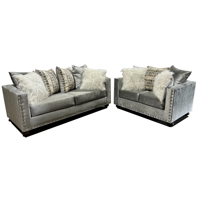 Silver Sofa and Loveseat