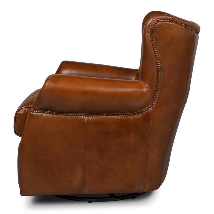 Sarreid  Bugatti Leather Swivel Chair