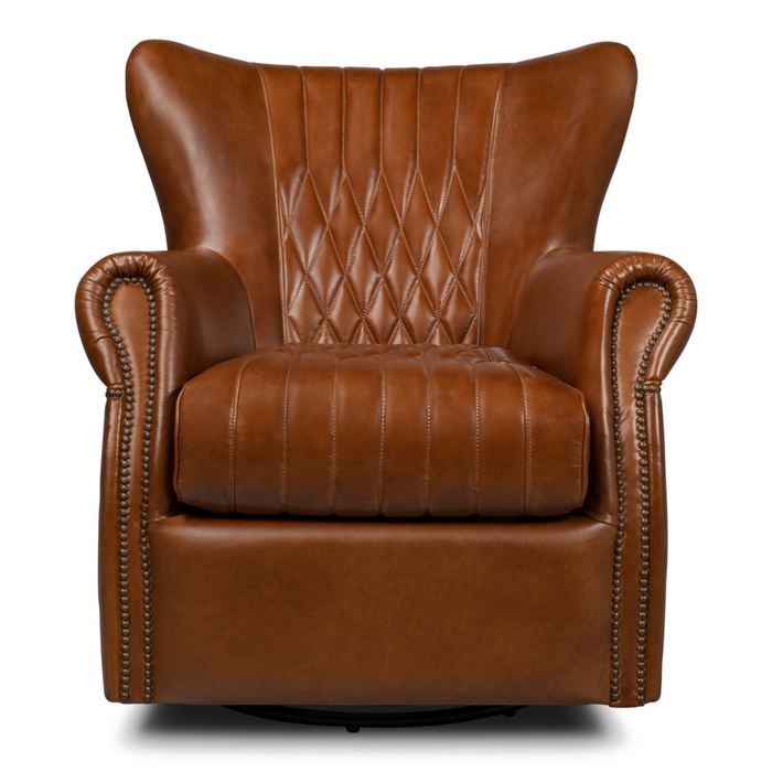 Sarreid  Bugatti Leather Swivel Chair