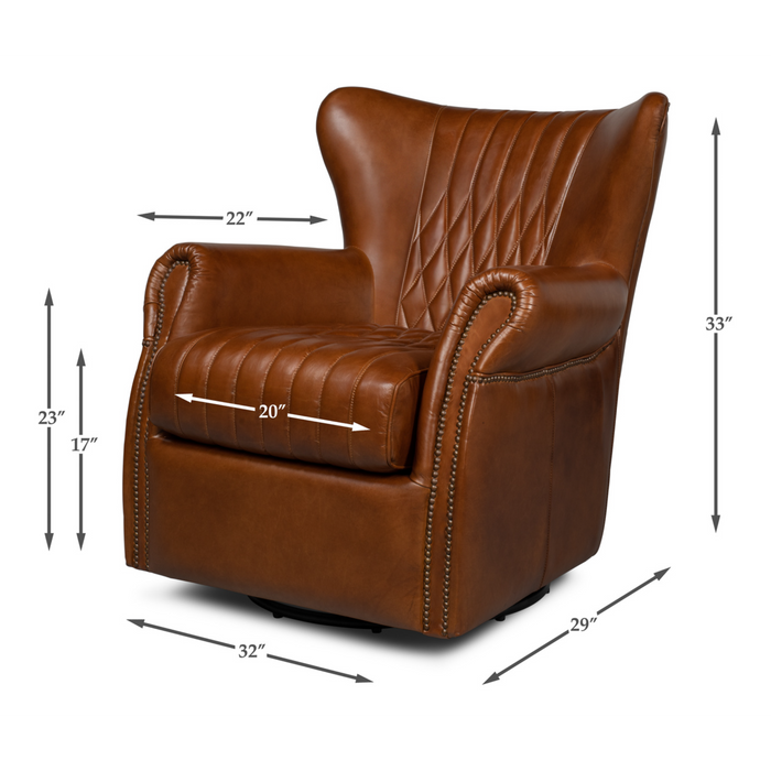 Sarreid  Bugatti Leather Swivel Chair